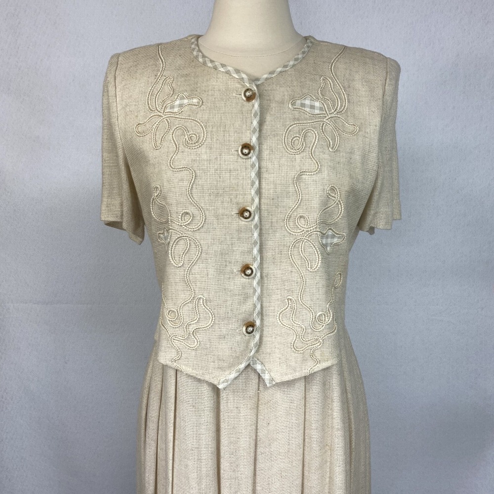 Peri Petites Women 12 Dress Beige Vintage Cottagecore Boho Short Sleeve A-Line